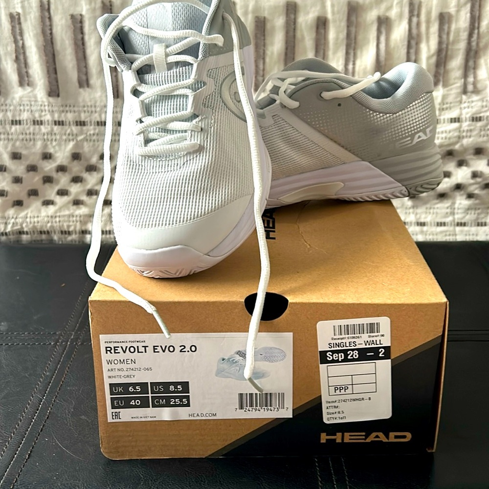 Head women’s tennis shoes. Size 8.5 new with box.  Indoor court.